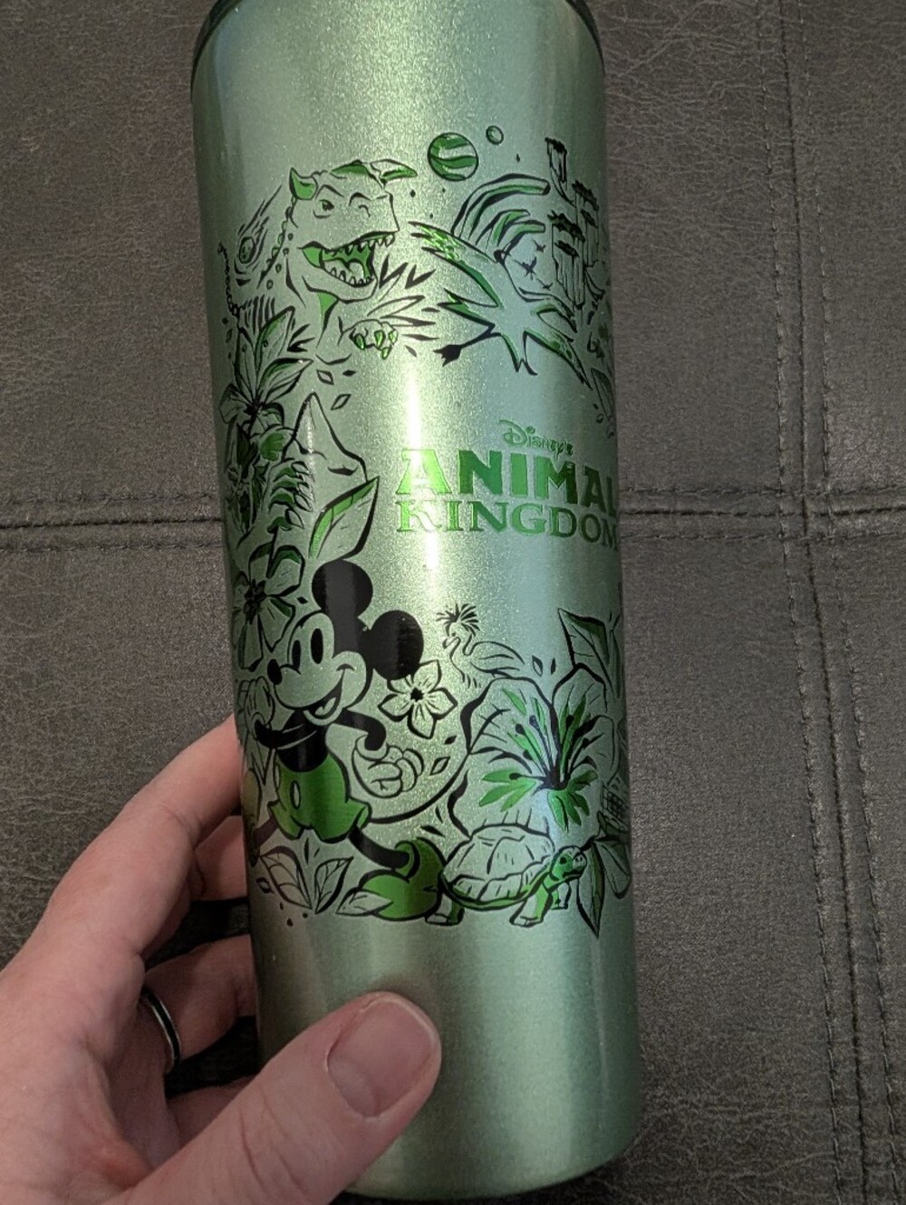 Starbucks Green Metallic Floral Tumbler with Black Artwork